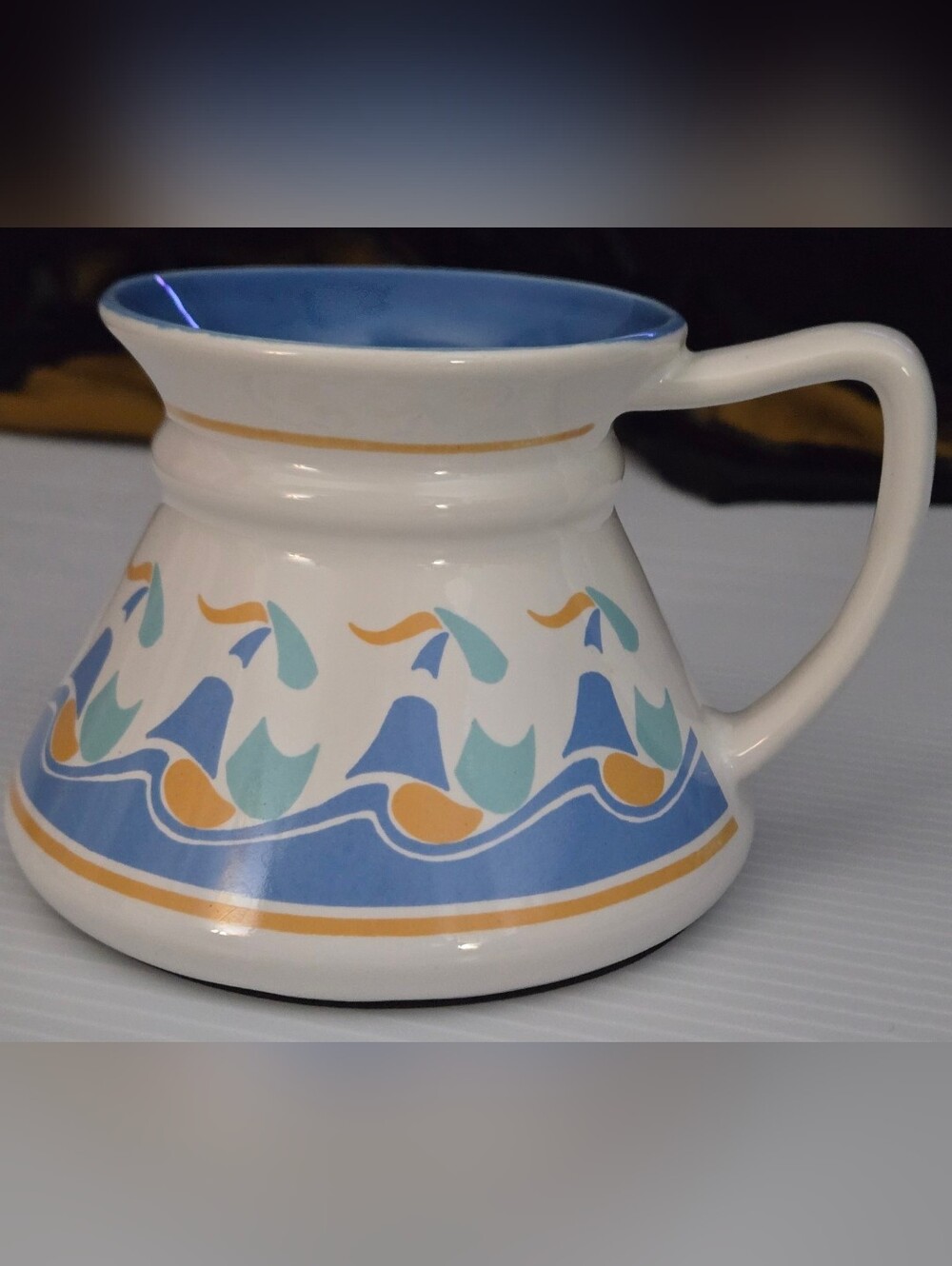 Vintage 1985 Enesco Designed Giftware Korea Blue Geometric Pedestal Coffee Mug
